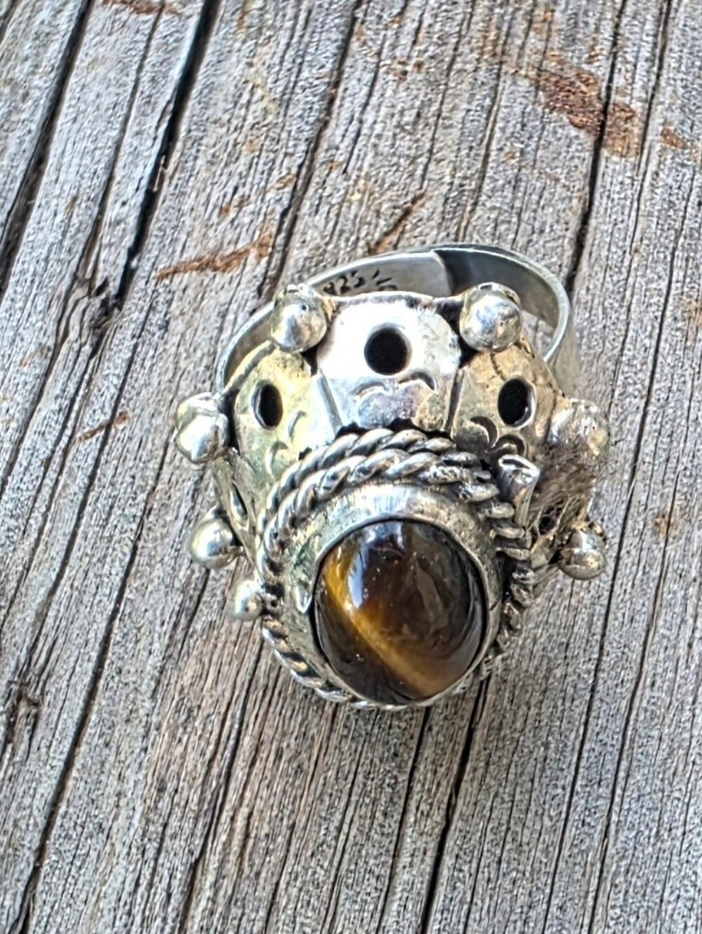 Vintage Adjustable 1950s/60s Tigers Eye Poison Handcrafted in Mexico Poison Ring